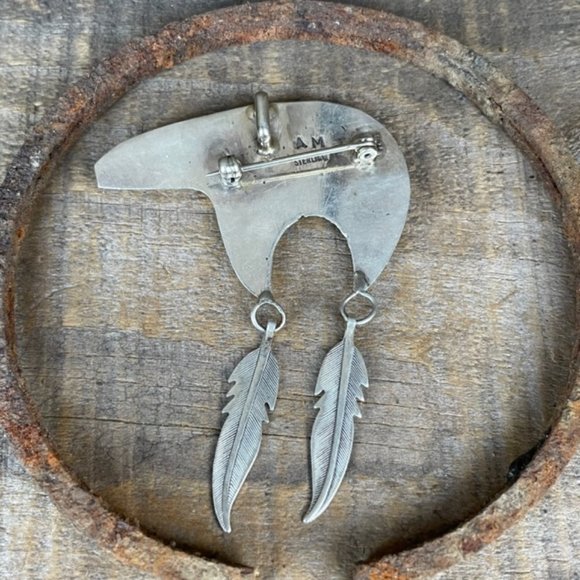 Vintage Signed Native American Sterling Bear Pendant Pin Alfred Martinez - Picture 8 of 11